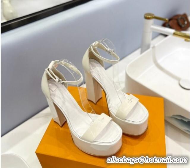 Popular Style Louis Vuitton Fame Platform Sandal 14.5cm in Patent Leather White 321043