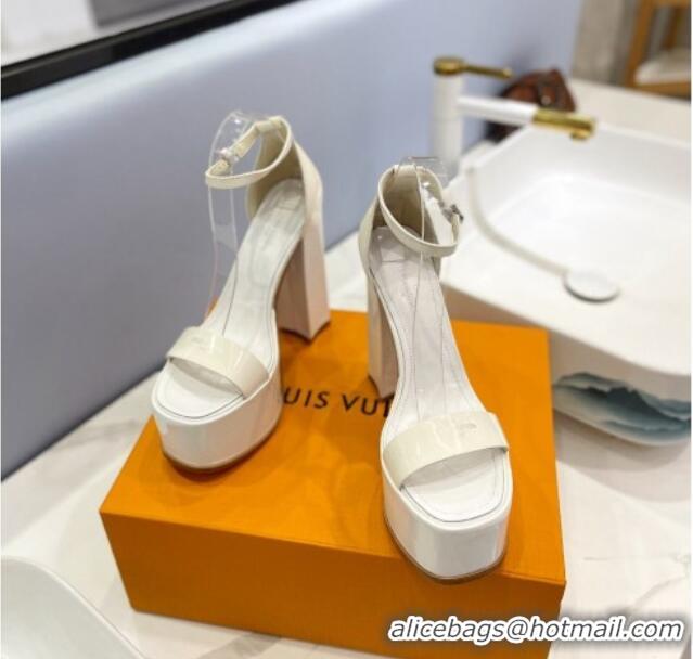 Popular Style Louis Vuitton Fame Platform Sandal 14.5cm in Patent Leather White 321043