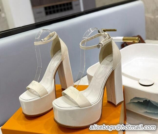 Popular Style Louis Vuitton Fame Platform Sandal 14.5cm in Patent Leather White 321043