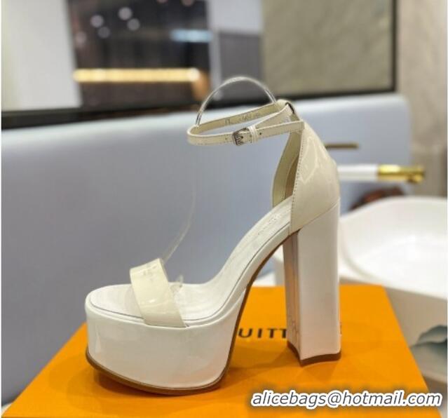 Popular Style Louis Vuitton Fame Platform Sandal 14.5cm in Patent Leather White 321043