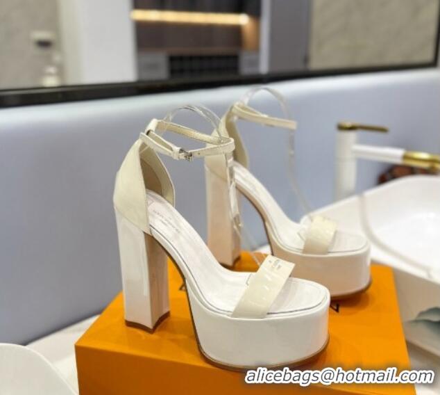 Popular Style Louis Vuitton Fame Platform Sandal 14.5cm in Patent Leather White 321043