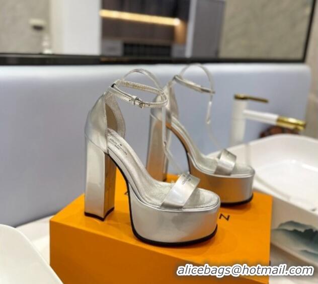 Best Product Louis Vuitton Fame Platform Sandal 14.5cm in Metallic Leather Silver 321044 