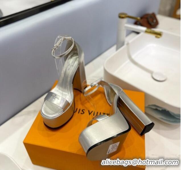 Best Product Louis Vuitton Fame Platform Sandal 14.5cm in Metallic Leather Silver 321044 