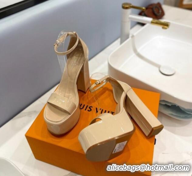 Unique Style Louis Vuitton Fame Platform Sandal 14.5cm in Patent Leather Nude 321045