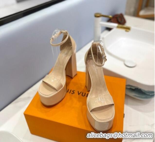 Unique Style Louis Vuitton Fame Platform Sandal 14.5cm in Patent Leather Nude 321045