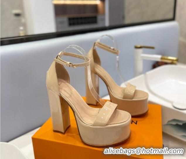 Unique Style Louis Vuitton Fame Platform Sandal 14.5cm in Patent Leather Nude 321045