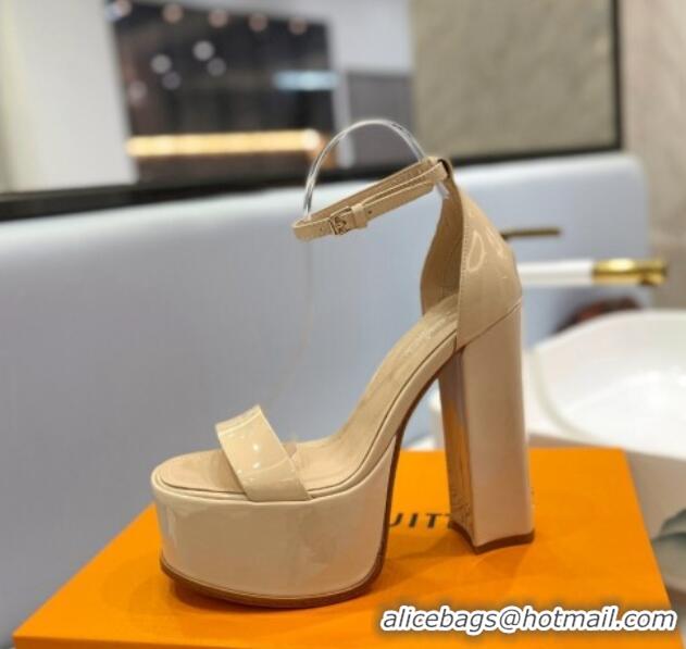 Unique Style Louis Vuitton Fame Platform Sandal 14.5cm in Patent Leather Nude 321045