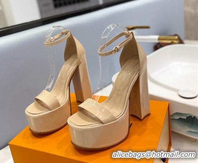 Unique Style Louis Vuitton Fame Platform Sandal 14.5cm in Patent Leather Nude 321045