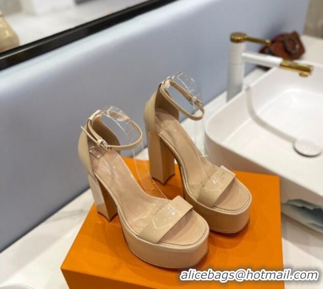 Unique Style Louis Vuitton Fame Platform Sandal 14.5cm in Patent Leather Nude 321045