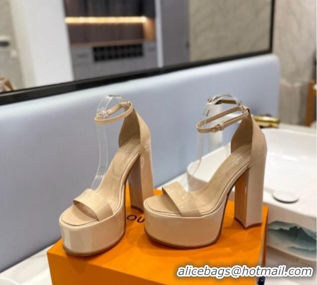 Unique Style Louis Vuitton Fame Platform Sandal 14.5cm in Patent Leather Nude 321045