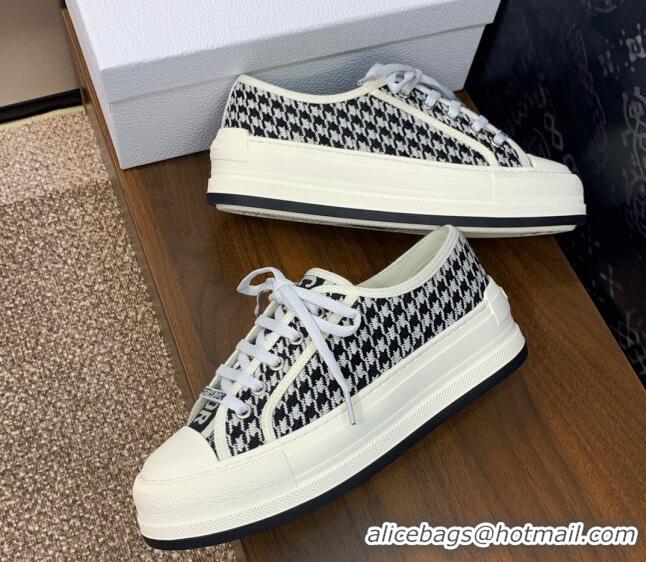 Best Price Dior Walk'n'Dior Platform Sneakers in White and Black Houndstooth Embroidered Cotton 0226001