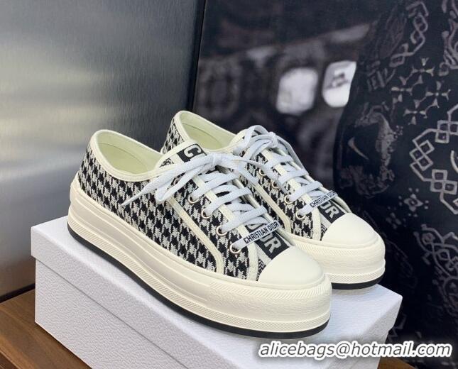 Best Price Dior Walk'n'Dior Platform Sneakers in White and Black Houndstooth Embroidered Cotton 0226001