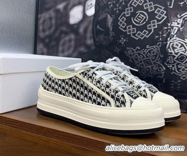 Best Price Dior Walk'n'Dior Platform Sneakers in White and Black Houndstooth Embroidered Cotton 0226001