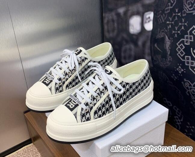 Best Price Dior Walk'n'Dior Platform Sneakers in White and Black Houndstooth Embroidered Cotton 0226001