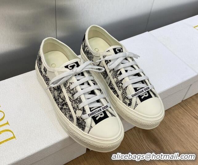 Charming Dior Walk'n'Dior Sneakers in Embroidered Cotton Black/White 226004