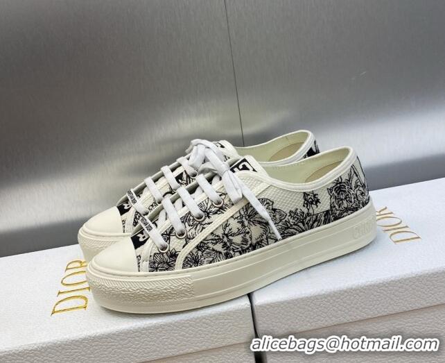 Charming Dior Walk'n'Dior Sneakers in Embroidered Cotton Black/White 226004