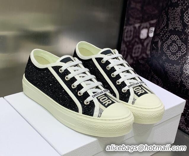 Luxurious Dior Walk'n'DiorSneakers in Crystals Embroidery Black 226007