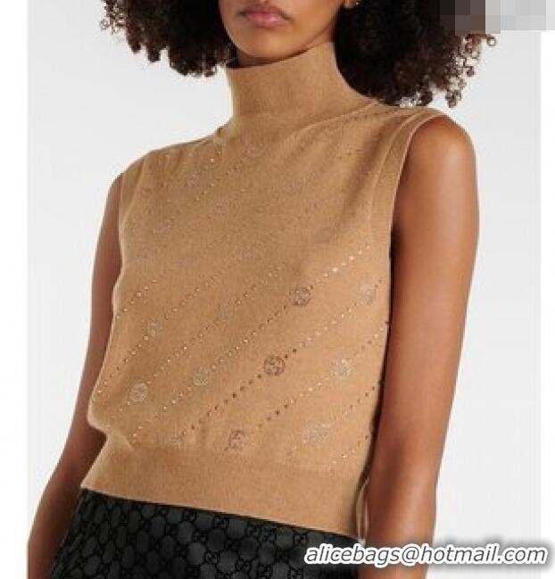 ​Fashion Discount Gucci Crystal Knit Vest G032729 Brown 2024