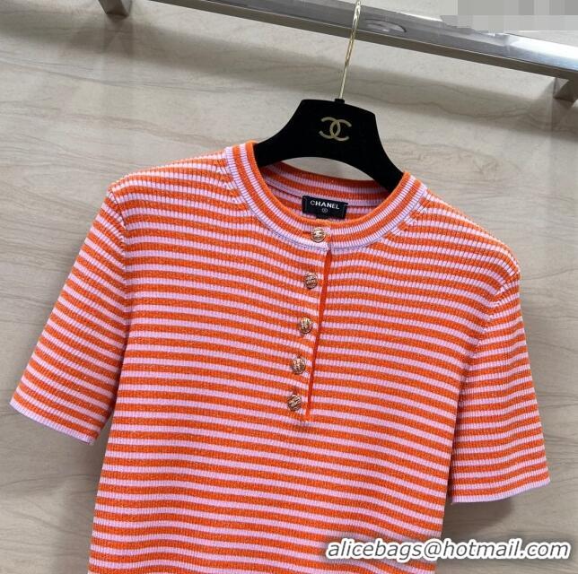 ​Promotional Chanel Wool Short-Sleeved Sweater CH032806 Orange/Purple 2024