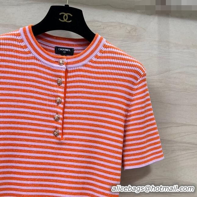 ​Promotional Chanel Wool Short-Sleeved Sweater CH032806 Orange/Purple 2024