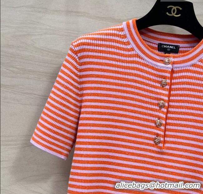 ​Promotional Chanel Wool Short-Sleeved Sweater CH032806 Orange/Purple 2024