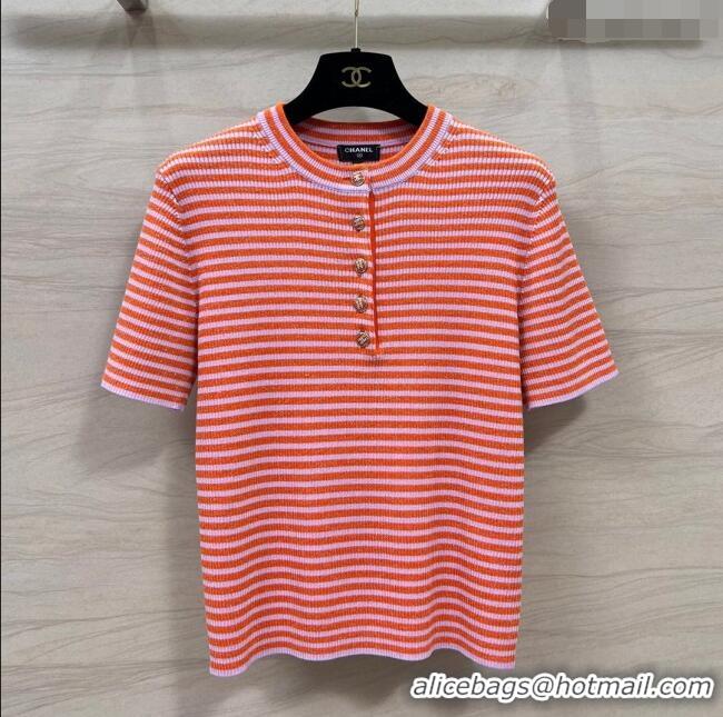 ​Promotional Chanel Wool Short-Sleeved Sweater CH032806 Orange/Purple 2024