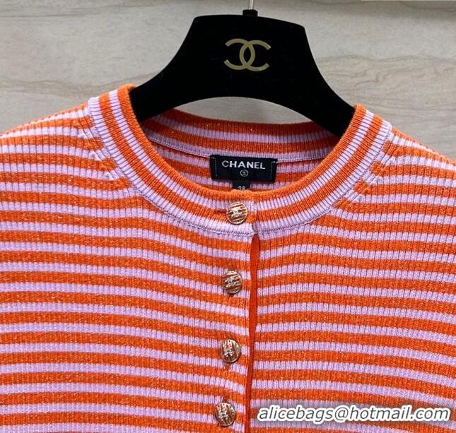 ​Promotional Chanel Wool Short-Sleeved Sweater CH032806 Orange/Purple 2024