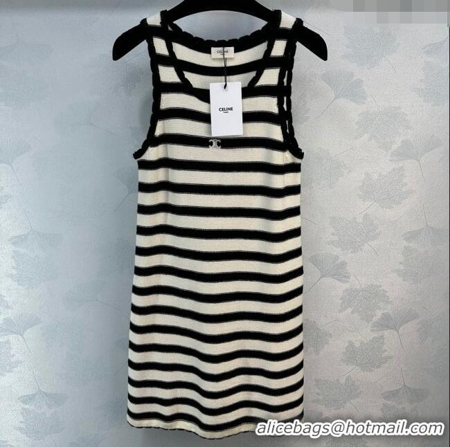 Best Quality Celine Wool Dress C032804 White/Black 2024