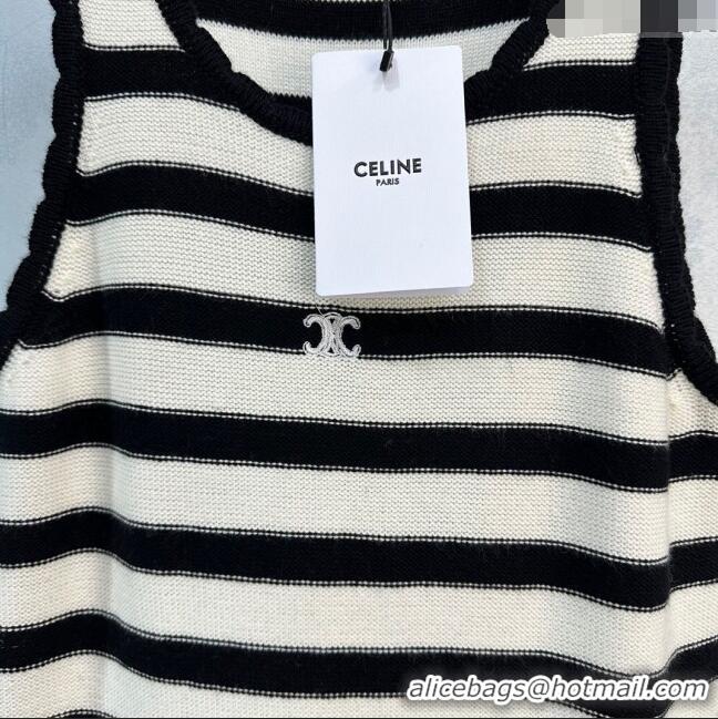 Best Quality Celine Wool Dress C032804 White/Black 2024