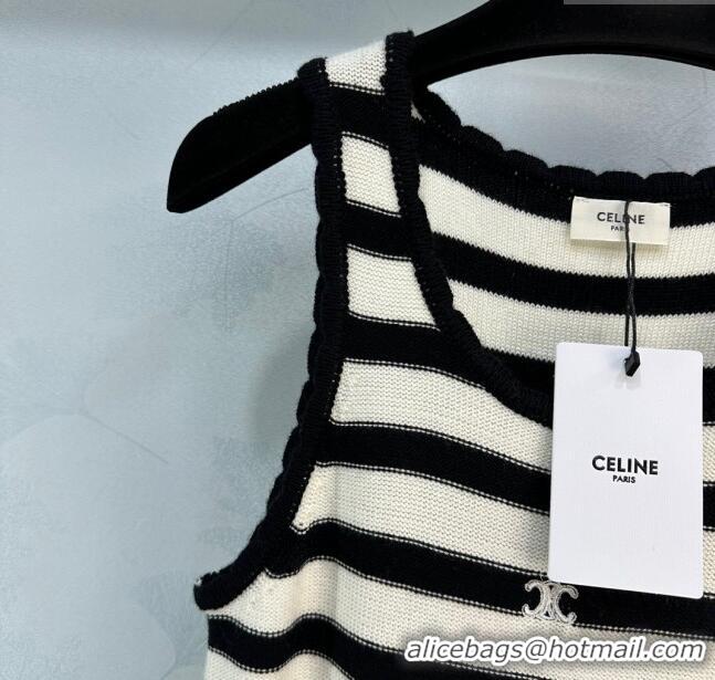 Best Quality Celine Wool Dress C032804 White/Black 2024