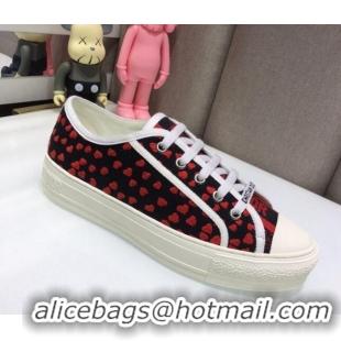 Pretty Style Dior Walk'n'Dior Sneakers in Heart Embroidered Cotton Red/Black 226027