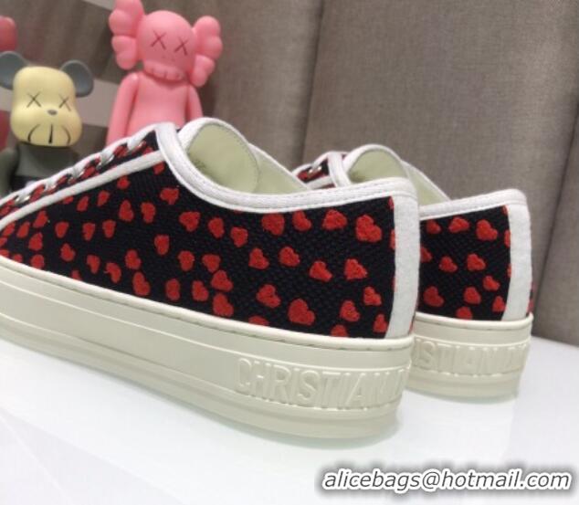 Pretty Style Dior Walk'n'Dior Sneakers in Heart Embroidered Cotton Red/Black 226027