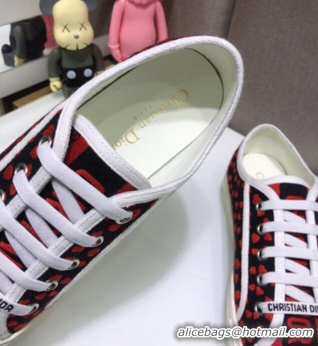 Pretty Style Dior Walk'n'Dior Sneakers in Heart Embroidered Cotton Red/Black 226027