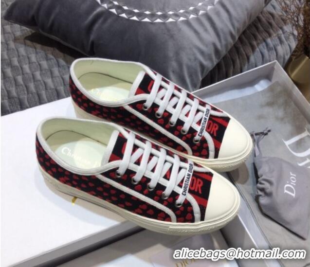 Pretty Style Dior Walk'n'Dior Sneakers in Heart Embroidered Cotton Red/Black 226027