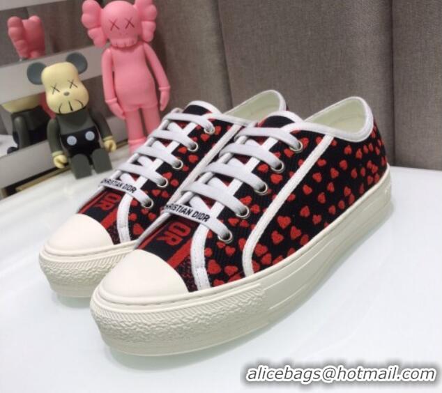 Pretty Style Dior Walk'n'Dior Sneakers in Heart Embroidered Cotton Red/Black 226027