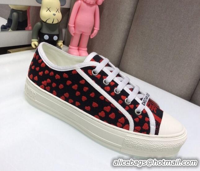 Pretty Style Dior Walk'n'Dior Sneakers in Heart Embroidered Cotton Red/Black 226027