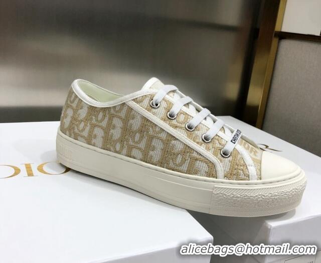 Classic Hot Dior Walk'n'Dior Sneakers in Oblique Embroidered Cotton Beige 226019