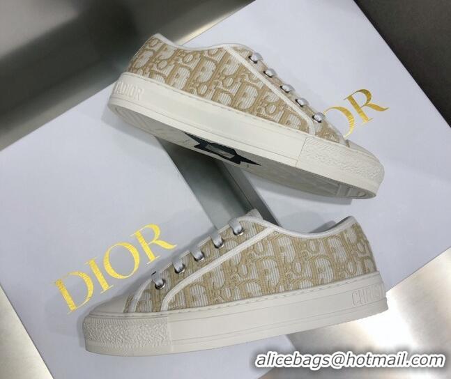 Classic Hot Dior Walk'n'Dior Sneakers in Oblique Embroidered Cotton Beige 226019