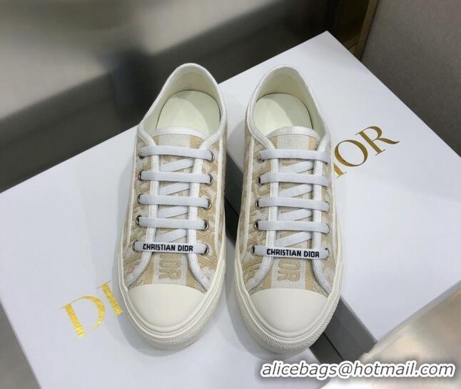 Classic Hot Dior Walk'n'Dior Sneakers in Oblique Embroidered Cotton Beige 226019