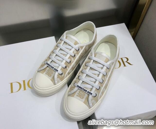 Classic Hot Dior Walk'n'Dior Sneakers in Oblique Embroidered Cotton Beige 226019