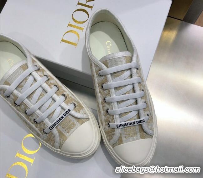 Classic Hot Dior Walk'n'Dior Sneakers in Oblique Embroidered Cotton Beige 226019