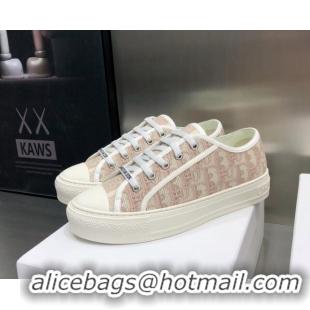 Shop Duplicate Dior Walk'n'Dior Sneakers in Oblique Embroidered Cotton Pink 226020