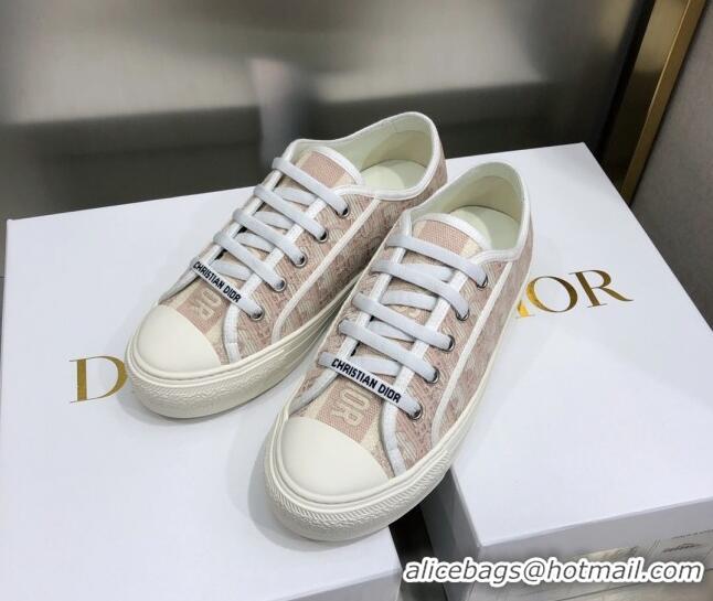 Shop Duplicate Dior Walk'n'Dior Sneakers in Oblique Embroidered Cotton Pink 226020