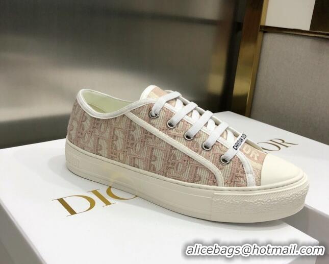 Shop Duplicate Dior Walk'n'Dior Sneakers in Oblique Embroidered Cotton Pink 226020