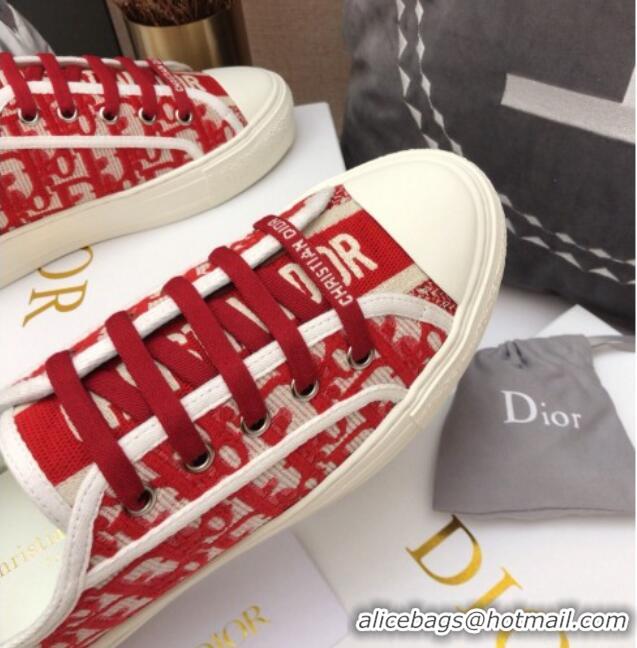 Grade Quality Dior Walk'n'Dior Sneakers in Oblique Embroidered Cotton Red 226026