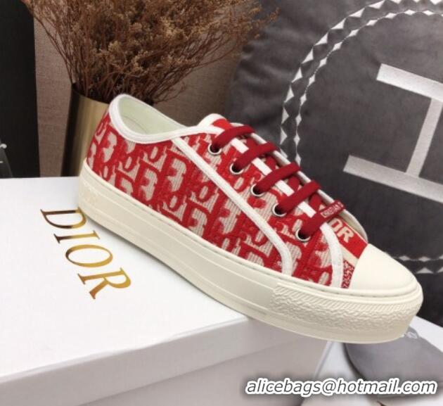 Grade Quality Dior Walk'n'Dior Sneakers in Oblique Embroidered Cotton Red 226026