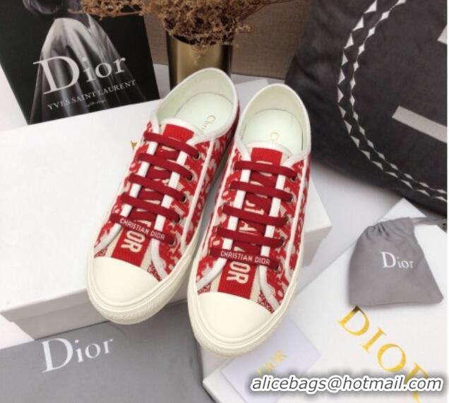 Grade Quality Dior Walk'n'Dior Sneakers in Oblique Embroidered Cotton Red 226026