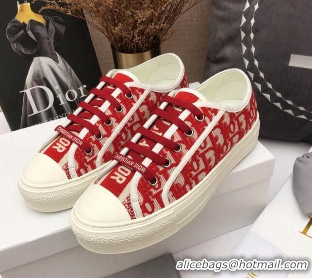 Grade Quality Dior Walk'n'Dior Sneakers in Oblique Embroidered Cotton Red 226026