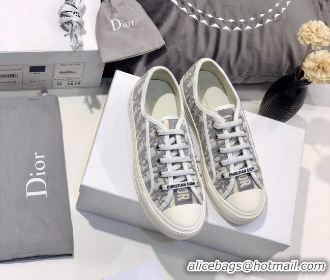 Luxury Cheap Dior Walk'n'Dior Sneakers in Oblique Embroidered Cotton Grey 226045