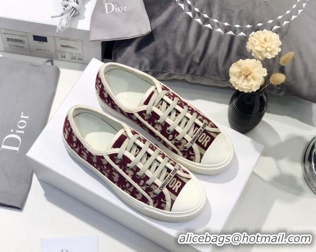 Luxury Dior Walk'n'Dior Sneakers in Oblique Embroidered Cotton Burgundy 226046